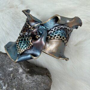 Jeanique Acrylic Handmade Cuff Bracelet in Bronze Patina